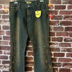 OK! Jeans Blue Denim with Floral Embroidery